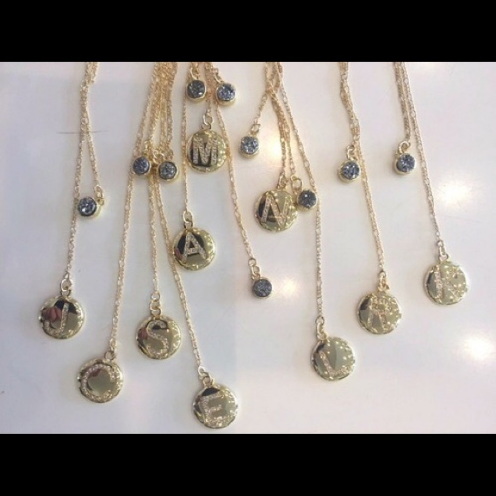 Marcia Moran Initial Necklace Gold Silver Druzy - Picture 4 of 5